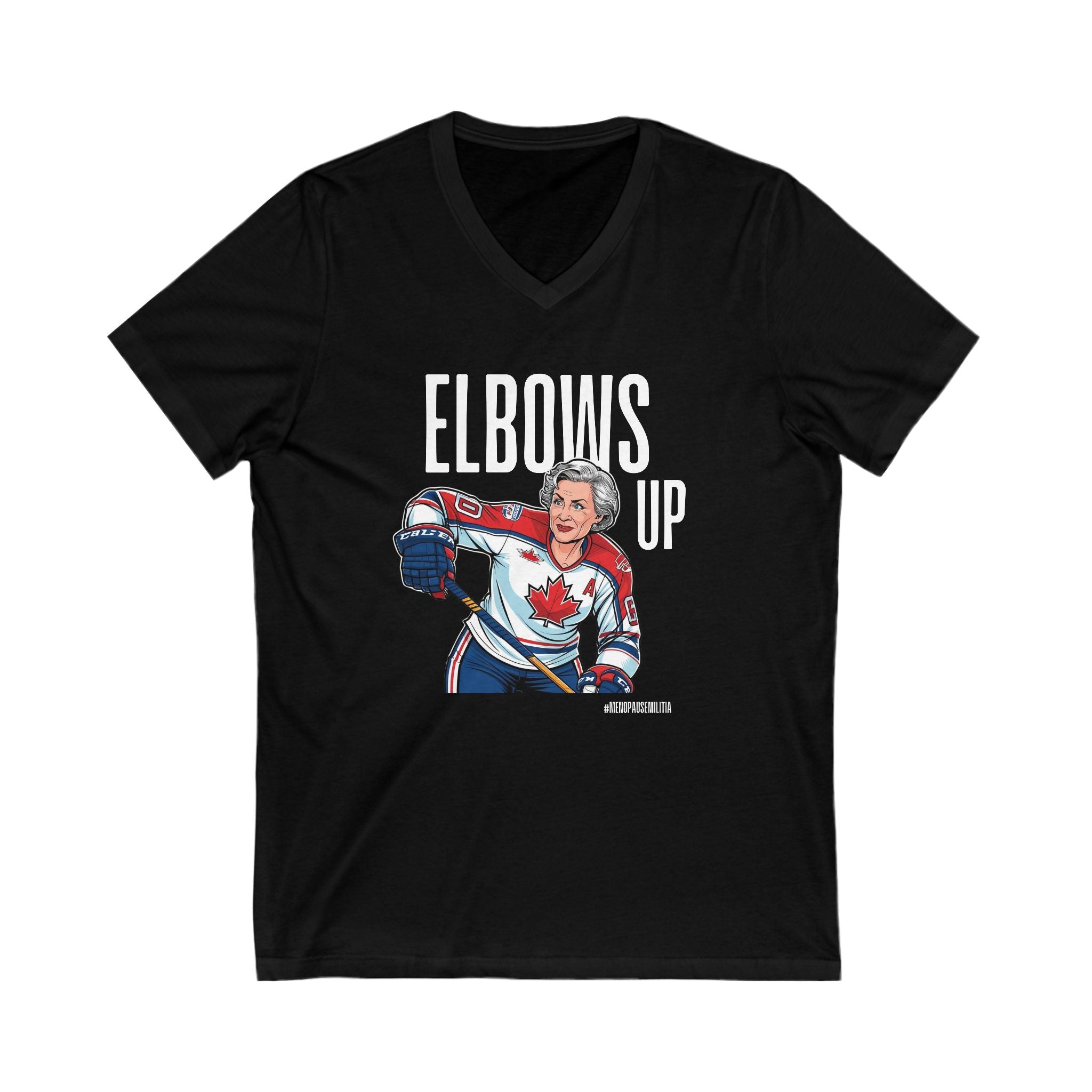 Elbows Up! Unisex V-Neck Hockey Tee - Perfect for Sports Fans